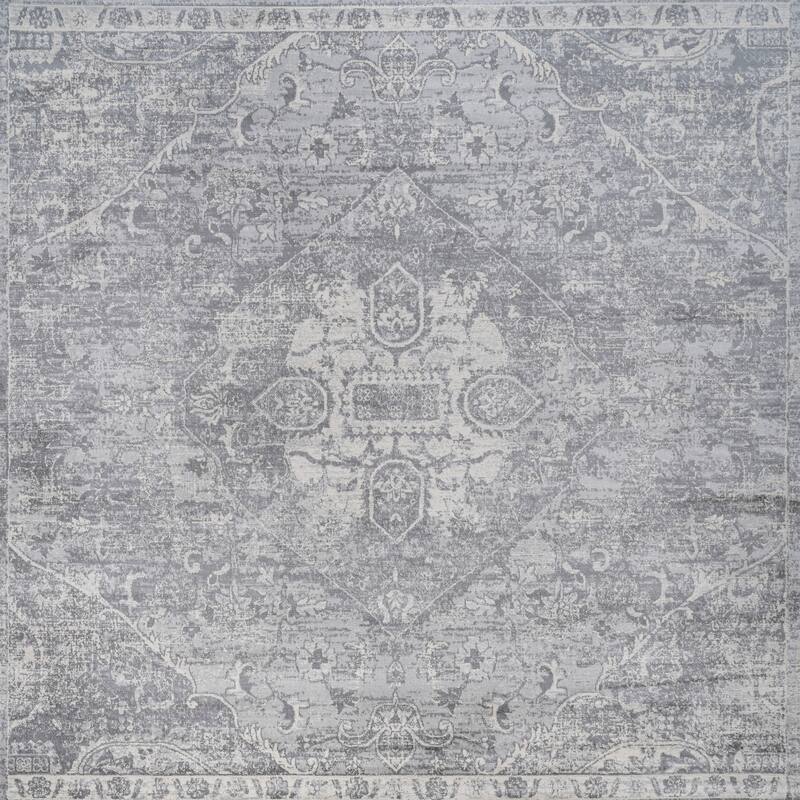 JONATHAN Y Traditional Persian Vintage Medallion Area Rug - 6' Square - Light Gray