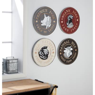 Farmhouse Wood and Metal Round Wall Art Set of 4