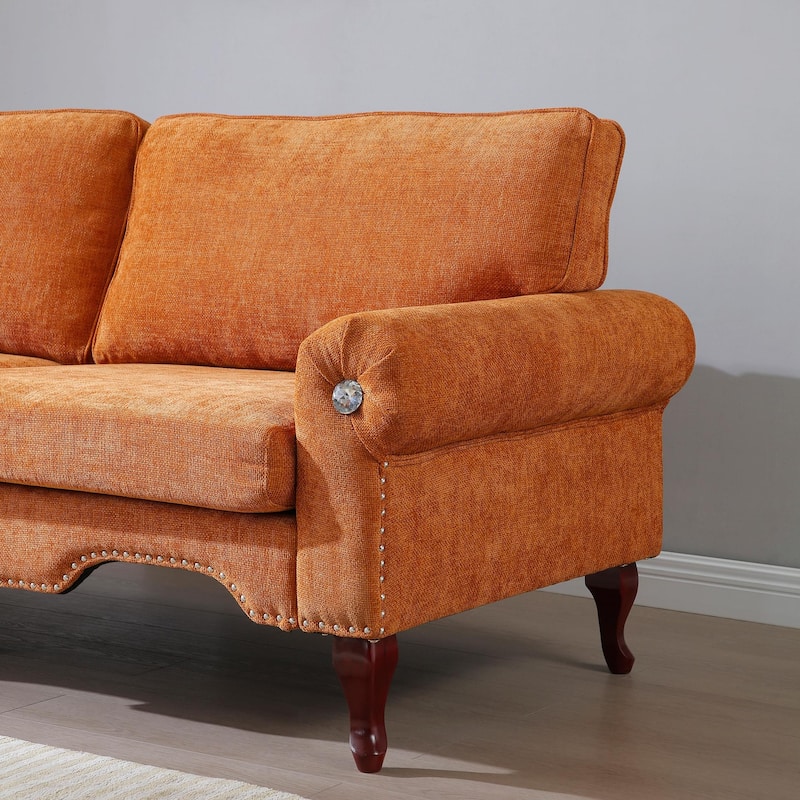 Linen Loveseat - Tufted Chesterfield Sofa