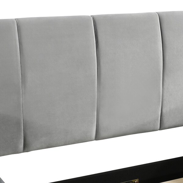 Full Size Velvet Upholstered Platform Bed w/ Bedside Desk & Stool