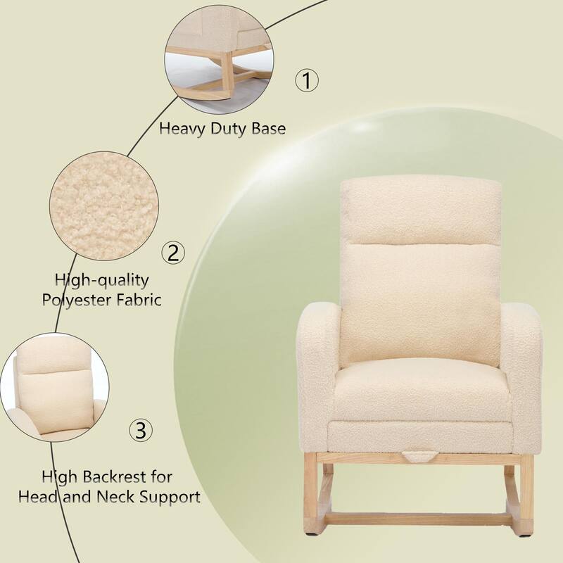 Modern Nursery Accent High Back Rocking Chair with Side Pocket