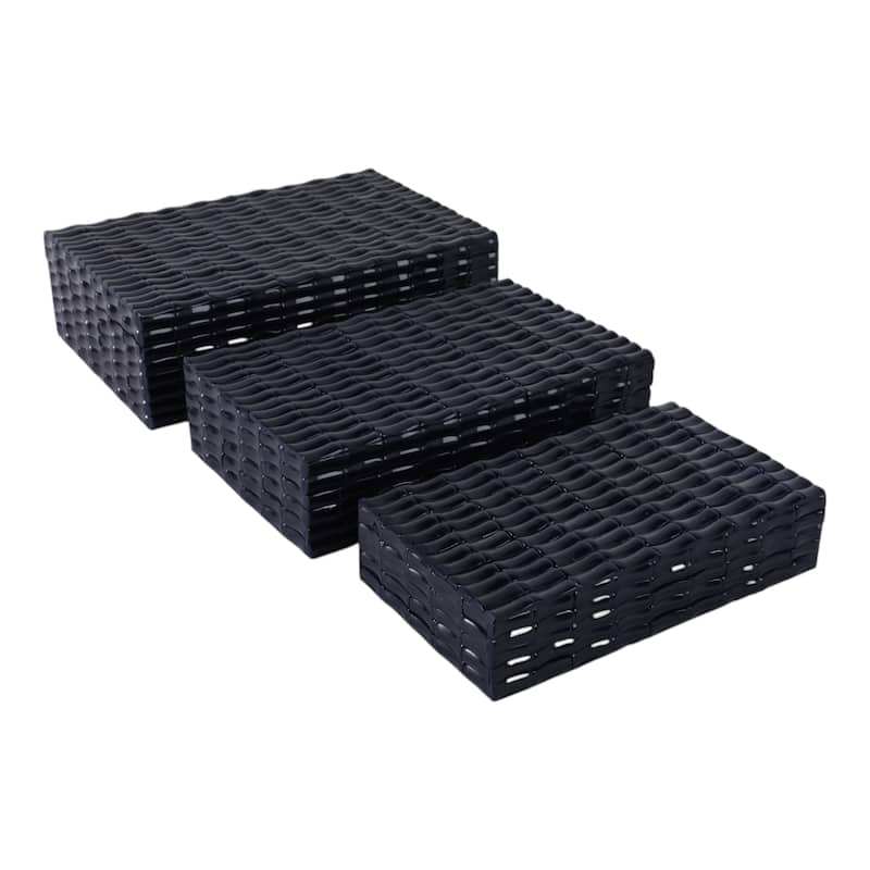 Resin Wood Storage Boxes Textured Design (Set of 3) - 3/4" Blue - 12" x 8" x 4" - Blue - 12" x 8" x 4"