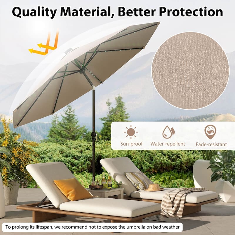 Costway 10 FT Solar Patio Umbrella with 96 LED Lights 35° Adjustable