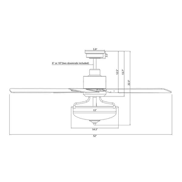 dimension image slide 0 of 2, 52 inch Reversible Wooden 5-Blade 3-Light Ceiling Fan with Remote