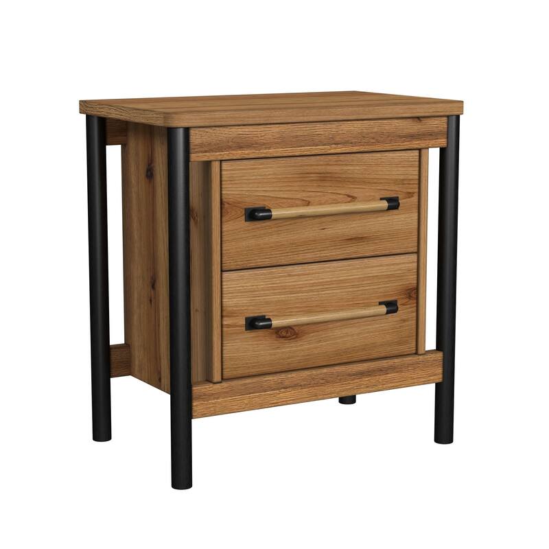 Norcross 2-Drawer Rubberwood Nightstand, Hickory