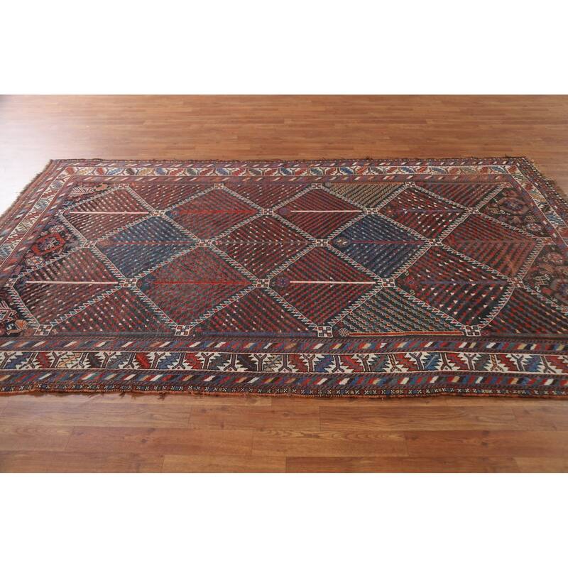 Pre-1900 Antique Qashqai Persian Area Rug Handmade Wool Carpet - 5'4"x 9'5"