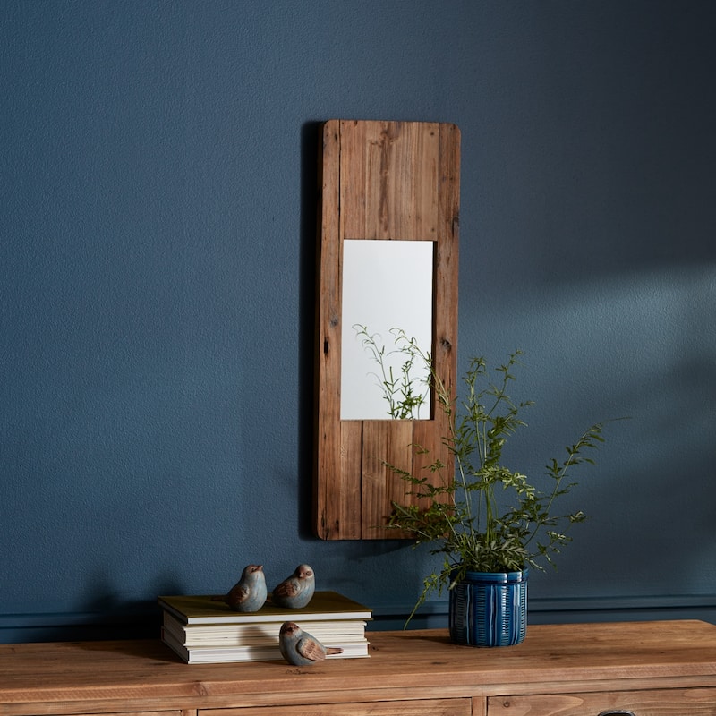 Wooden Framed Rectangular Wall Mirror - 29" - Brown