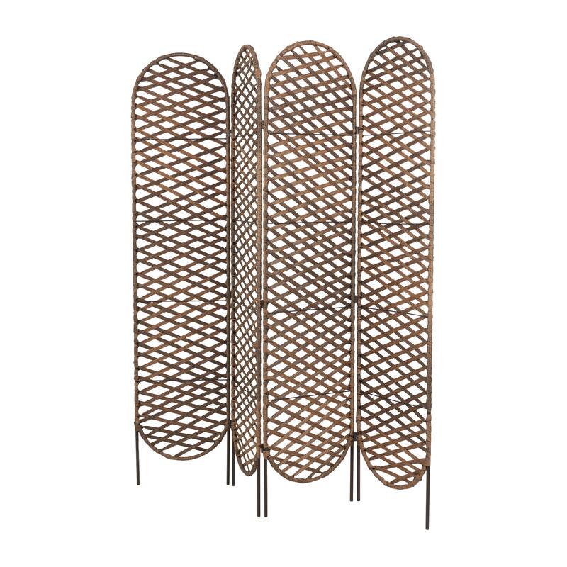 Metal Geometric Handmade Foldable Freestanding Woven Room Divider Screen with 4 Oval Shaped Panels - Copper - Roche River Decor