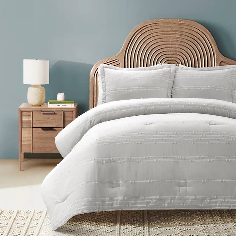Lush Decor Clipped Stripe Jacquard Comforter 3 Piece Set - Grey - Full - Queen