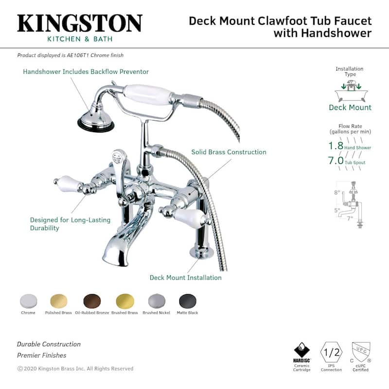 Kingston Brass Aqua Vintage Deck Mounted Roman Tub Filler with