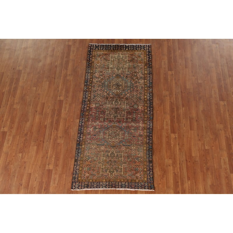 Vegetable Dye Handmade Gharajeh Persian Vintage Runner Rug - 3'3"x 7'4"
