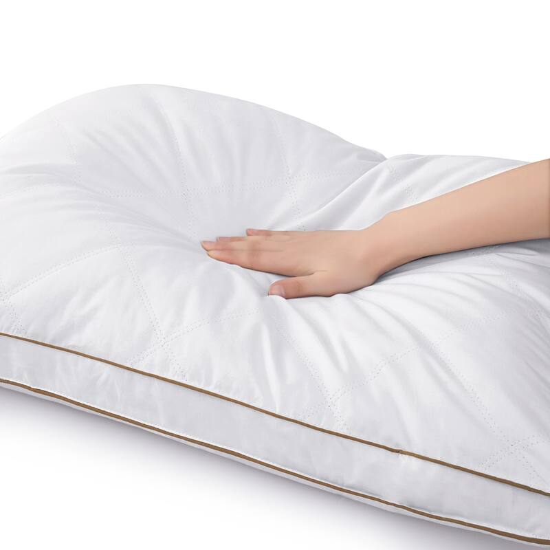 2 Pack Quilted Gusseted Feather and Down Pillows - White