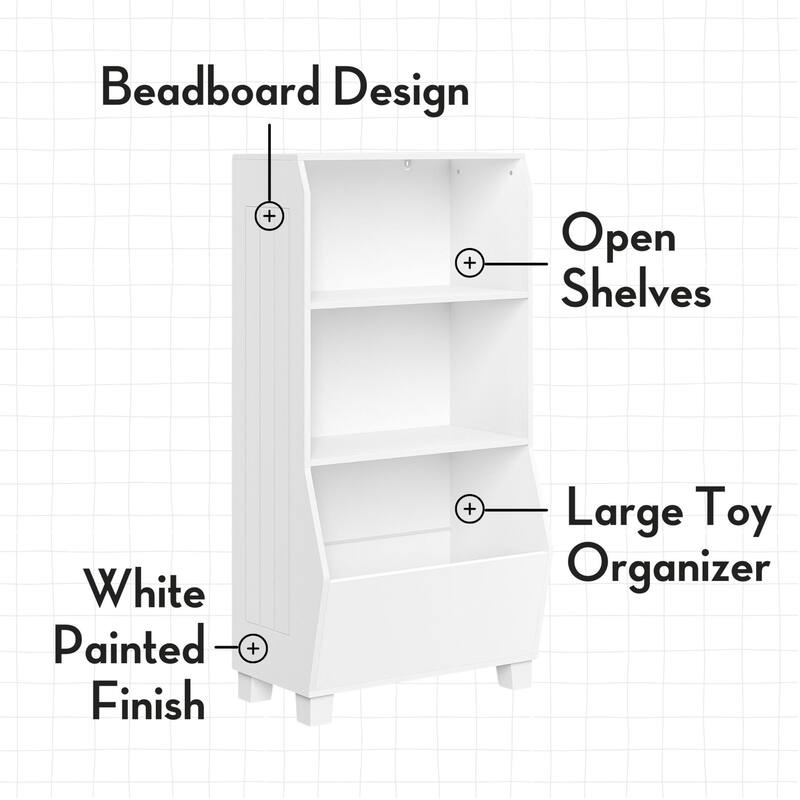 RiverRidge Kids 23in Playroom Bookshelf with Veggie Bin Organizer and 2 Open Toy Storage Shelves - with Optional Bins