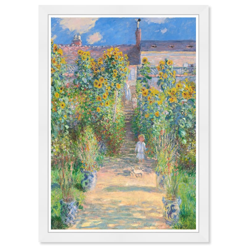 Wynwood Studio Prints Floral and Botanical Monet - The Artist s Garden at Vetheuil Green and Traditional Wall Art Canvas Print