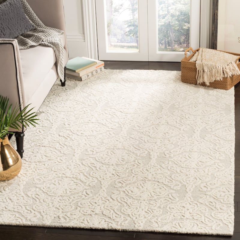SAFAVIEH Handmade Blossom Mahalia Modern Floral Wool Rug - 5' x 8' - Silver/Ivory