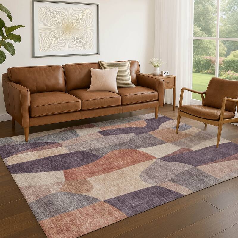 Machine Washable Indoor/ Outdoor Contemporary Layers Chantille Rug