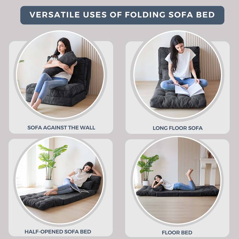 Corduroy Bean Bag Bed Tufted Folding Sofa Bed with Pillows