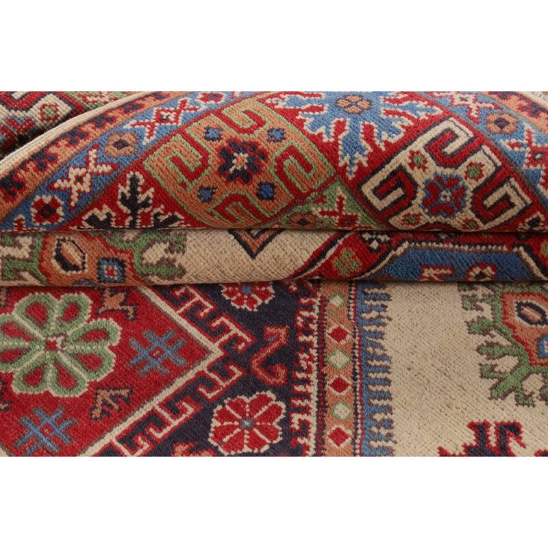 Traditional Beige Kazak Area Rug Handmade Oriental Wool Carpet - 4'11" x 6'7"