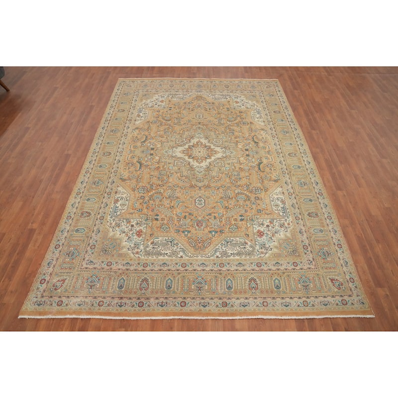 Hand Knotted Oriental 100% Wool Carpet Traditional Floral Oranges & Rust Tabriz Area Rug - 11' 5'' X 8' 0''