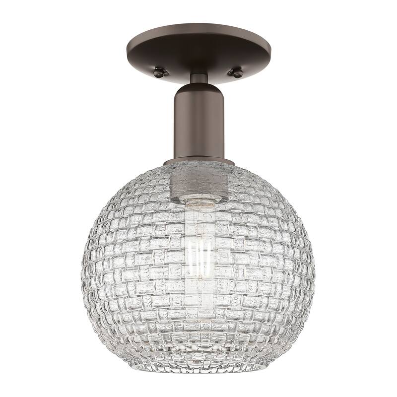 Innovations Lighting Endless Possibilities Arcadia - Athens - 1 Light 8" Basketweave Semi-Flush Mount - Oil Rubbed Bronze