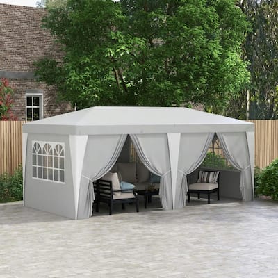 19'x10' Pop-Up Canopy,Removable Sidewalls,Windows,Adjustable Height