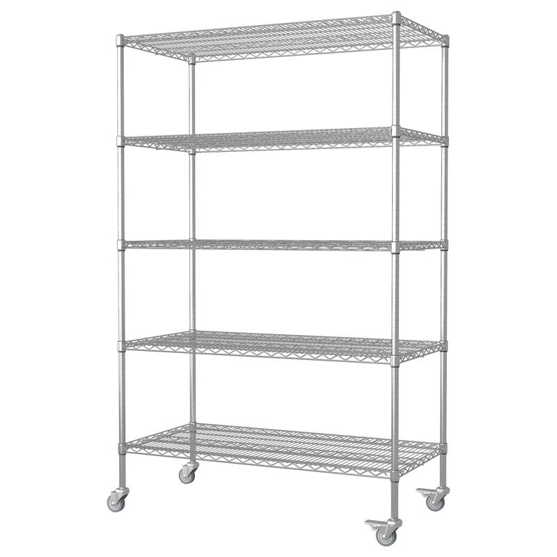 47''W x 24''D x 72''H 5 Tier Heavy Duty Adjustable Kitchen Shelving Unit, Wire Storage Shelves with Wheels