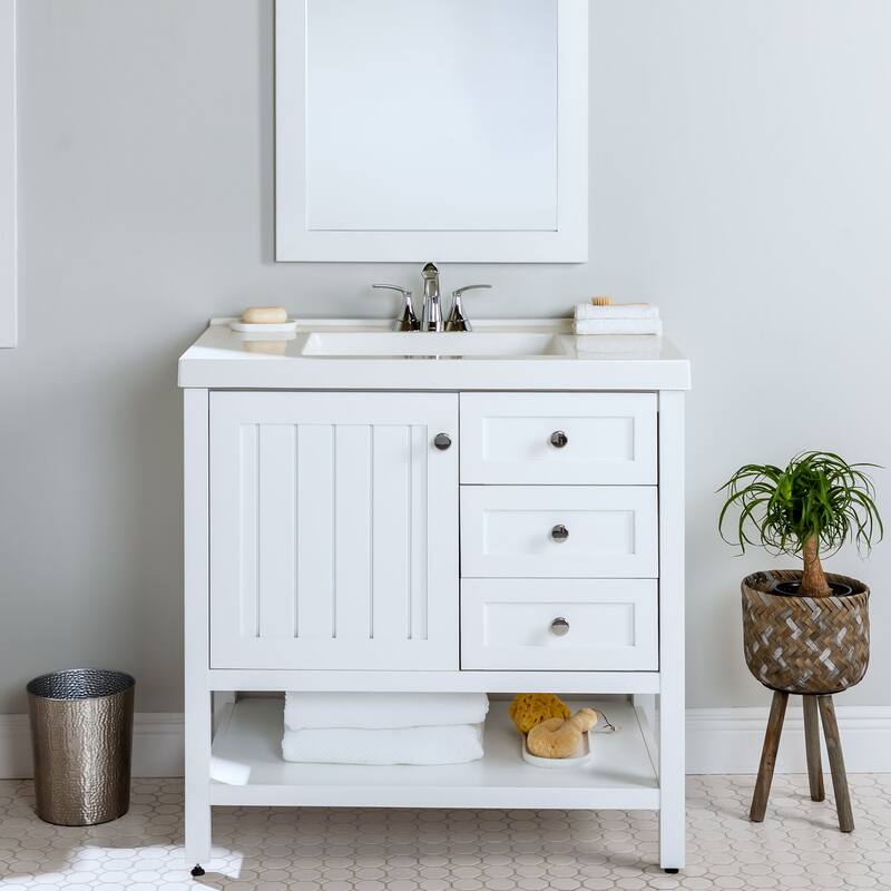 Spring Mill Cabinets Elvet 37" Bathroom Vanity With Cabinet, 2 Drawers, Open Shelf, and Sink Top