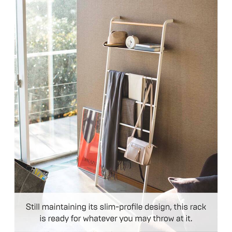 Yamazaki Home Leaning Storage Ladder - Two Styles, Steel, Shelf, Holds 33 lbs - L 9.84 x W 25.98 x H 62.99 inches