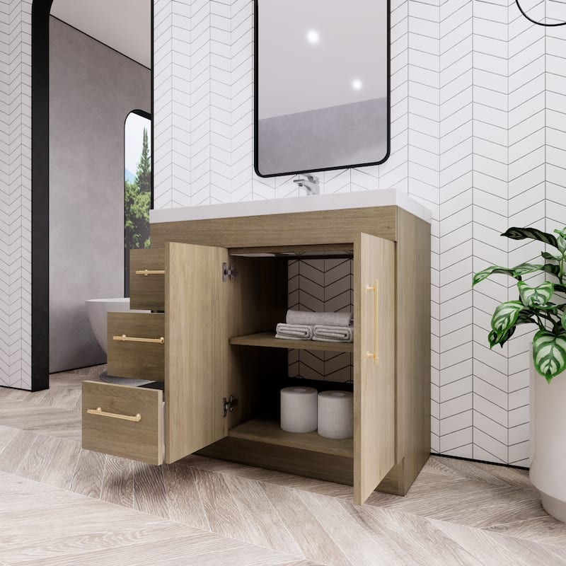 Eliza 36'' Freestanding Vanity(Left Drawers) with Single Sink