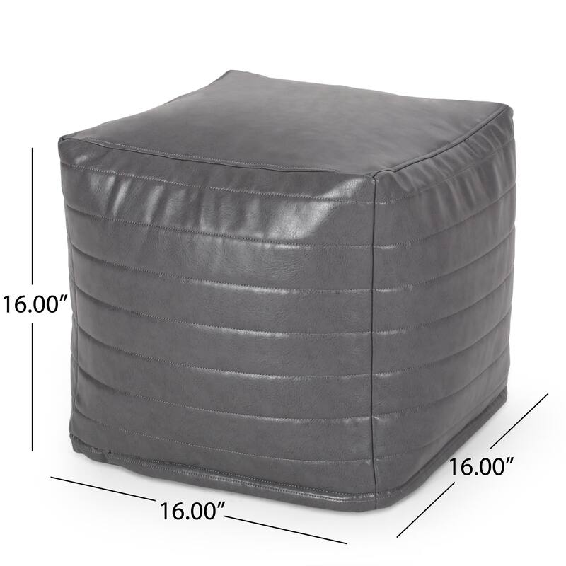 Baddow Contemporary Faux Leather Channel Stitch Pouf by Christopher Knight Home