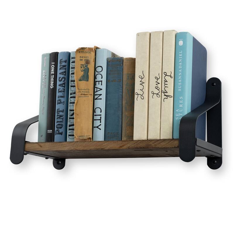 Rustic State Reclaimed Wood Shelf With Iron Bracket 16 Inch