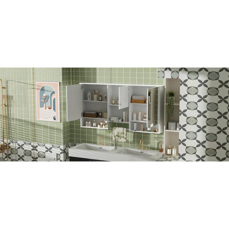 55" Wall-Mount 3-in-1 Mirror Cabinet with Adjustable Shelf, Soft-Closing Hinges, High-Quality MDF, for Bathroom Vanity