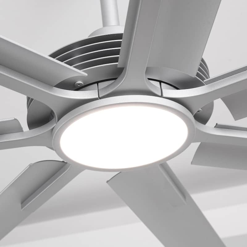 Ceiling Fan Industrial 100" Modern Silver 7-Blade LED Light
