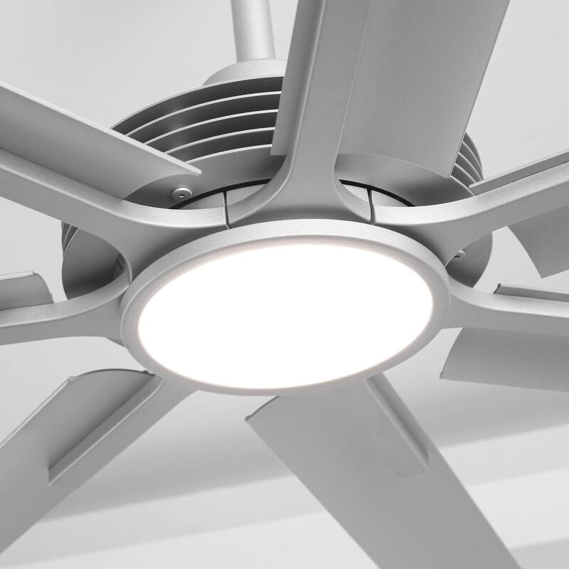 Ceiling Fan Industrial 84" Modern Silver 7-Blade LED Light