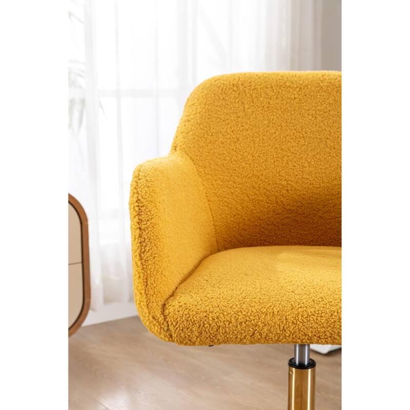 Modern Teddy Fabric Material Adjustable Height 360 Revolving Home Office Chair with Gold Metal Legs, for Indoor, Yellow