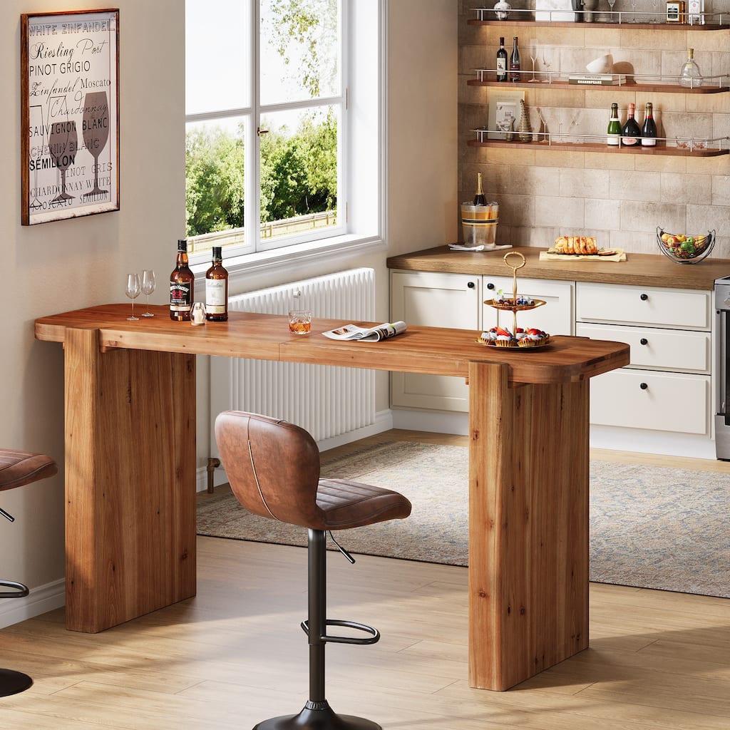 63" Solid Wood Bar Table, Rectangular Pub Table, High Top Bar Height Furniture - N/A