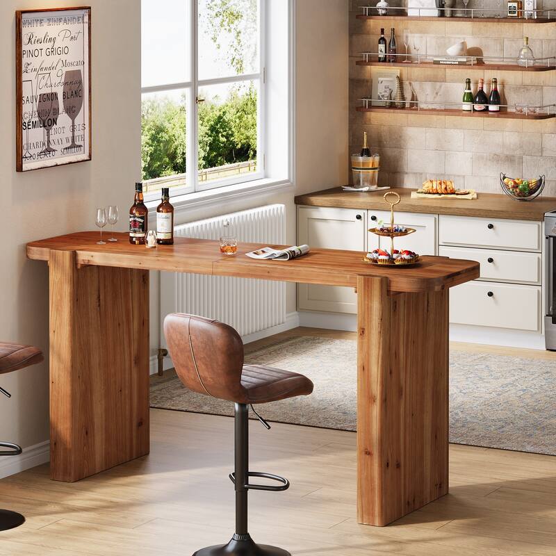 Solid Wood Rectangular Bar Table, 63 Inch Long Home Bar Unit for Bar - 19.69" D x 63" W x 35.43" H