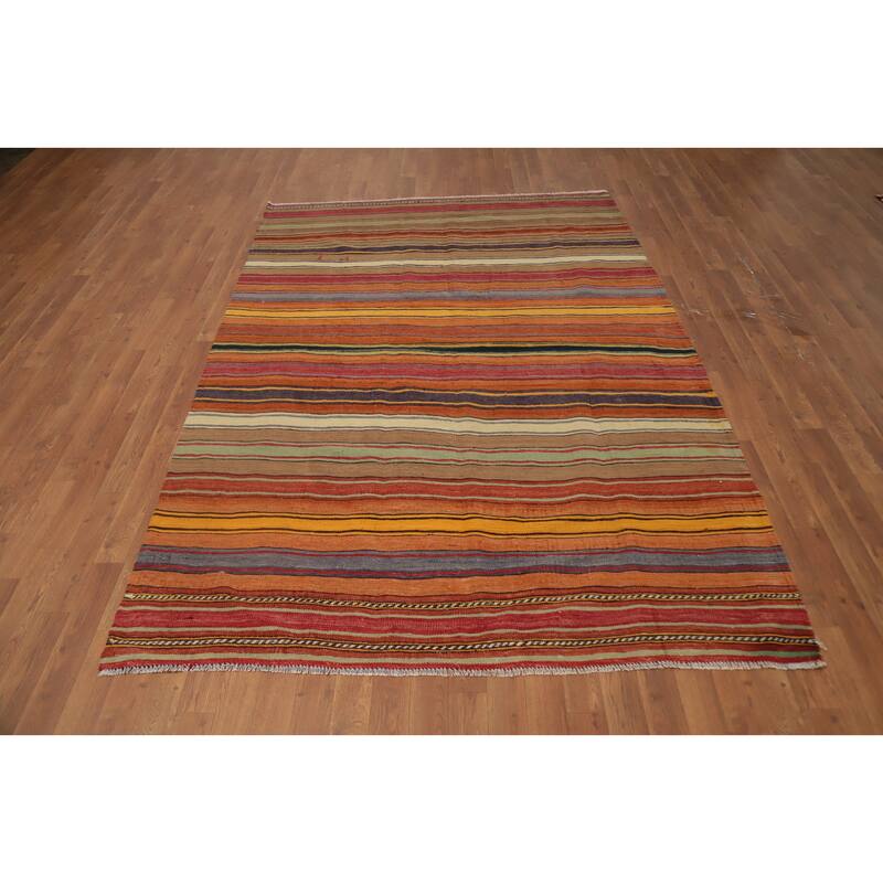 Hand Woven Oriental 100% Wool Carpet Southwestern Tribal Multi-Colored Kilim Area Rug - 8' 3'' X 5' 8''