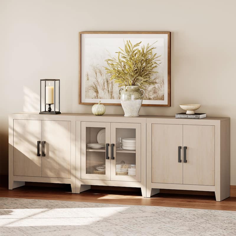 WAMPAT Farmhouse TV Stand for TVs up to 85 Inch, 3-Piece Modular Entertainment Center with Glass and Wood Doors - n/a