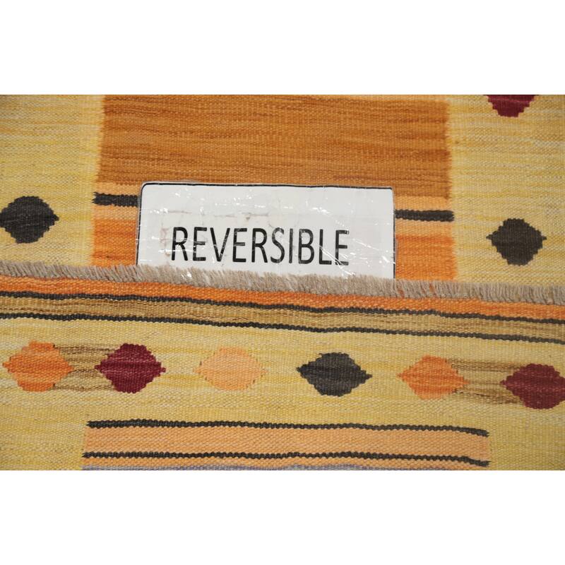Hand Woven Oriental 100% Wool Carpet Southwestern Tribal Yellow & Gold Kilim Runner Rug - 6' 1'' X 2' 0''