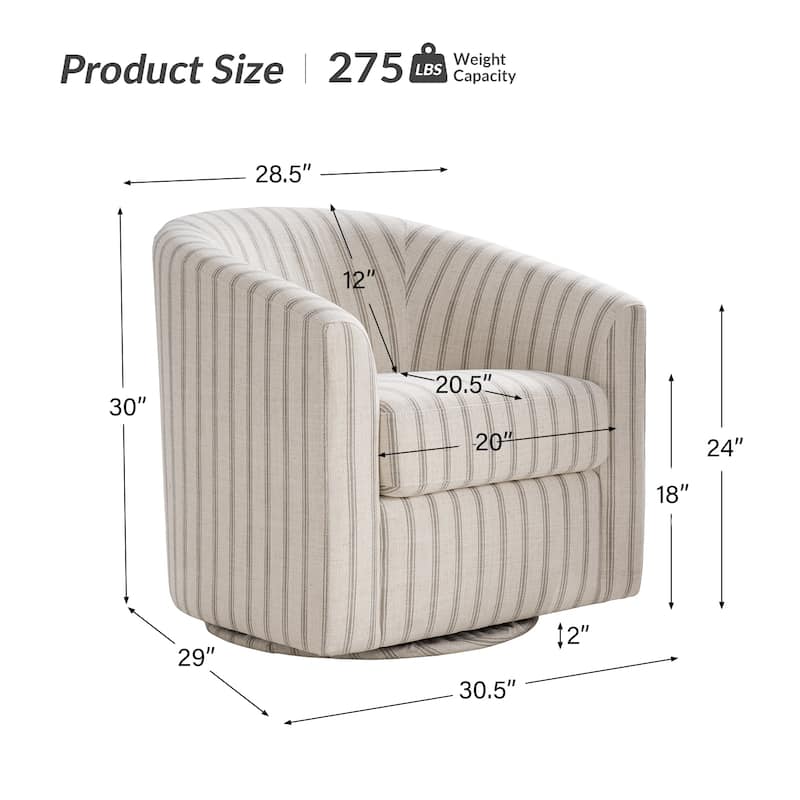 Cuenca Modern Living Room Wooden Upholstered 360° Swivel Barrel Chair with Metal Base and Wide Backrest