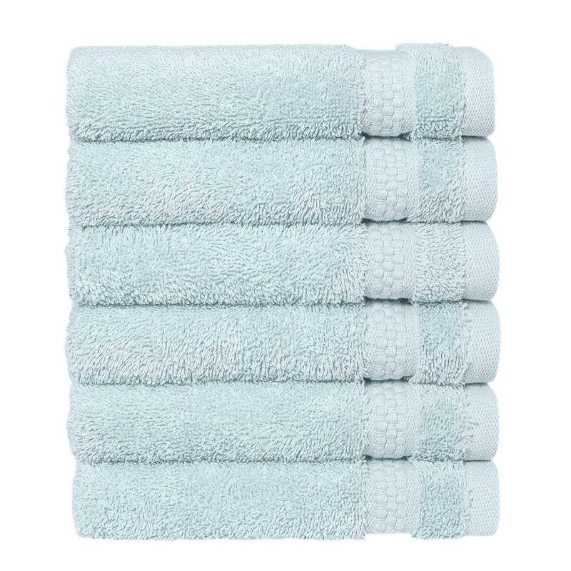 Authentic Hotel and Spa 100 percent Aeagean Long Staple Turkish Cotton STARLIGHT Terry Washcloths (Set of 6) - Ice Blue
