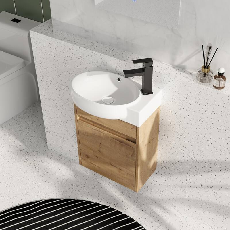Beingnext 16"/23" Bathroom Vanity with Sink, Floating/Freestanding Bathroom Vanity with Soft Close Door - Beige - 16.8''W x 11.6''D x 21.3''H