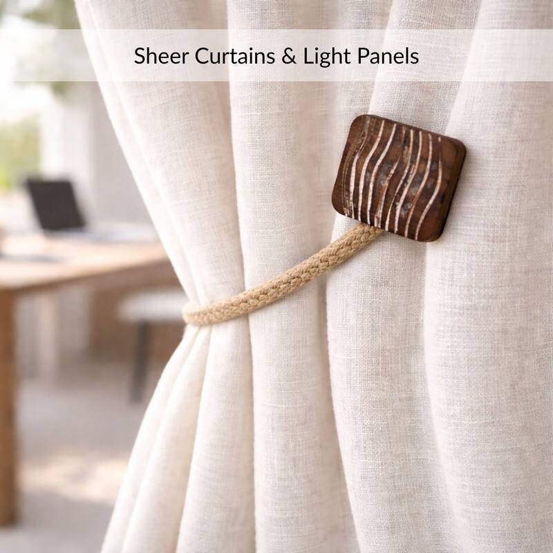 Magnetic Curtain Tiebacks 17 in Wood Rope