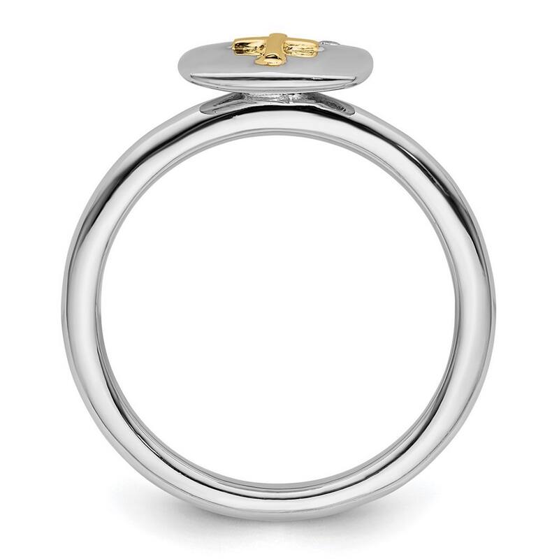 Curata 2.25mm 925 Sterling Silver and 14k Religious Faith Cross Stackable Expressions Diamond Ring