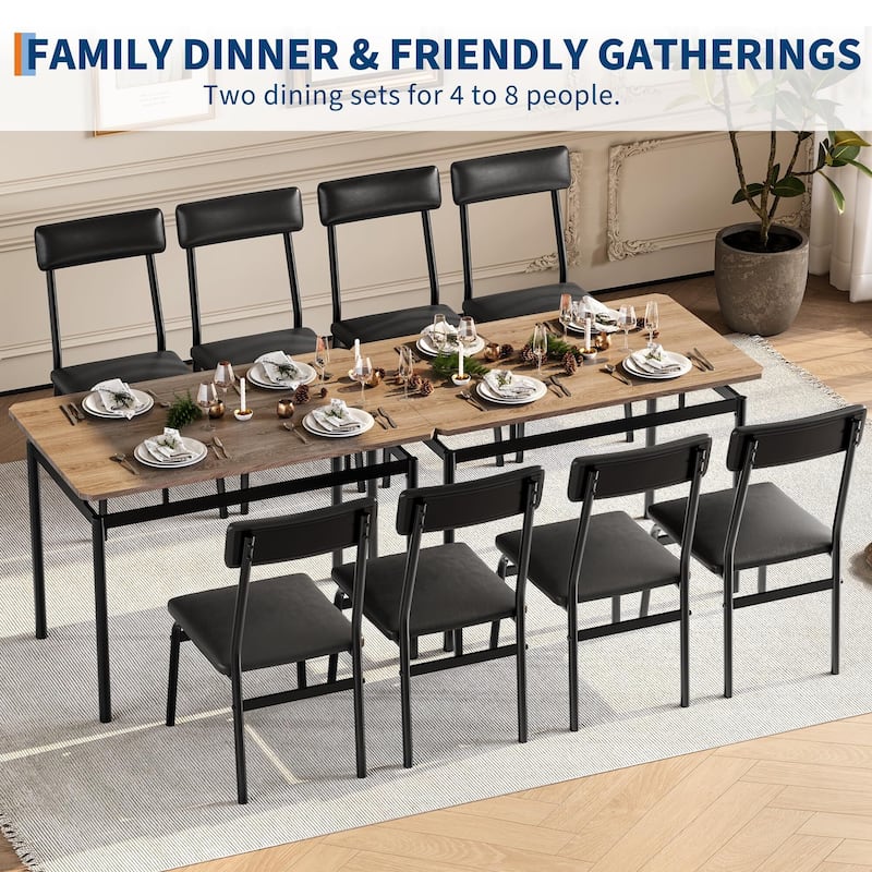 5 Piece Dining Table Set for 4, Small Industrial Kitchen Table with PU Padded Chairs & Metal Frames