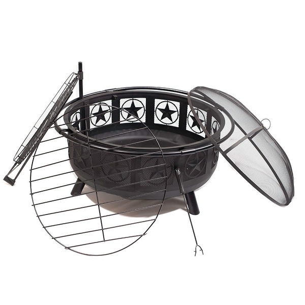 Sunnydaze 30-Inch Black All Star Fire Pit with Cooking Grate and Spark Screen