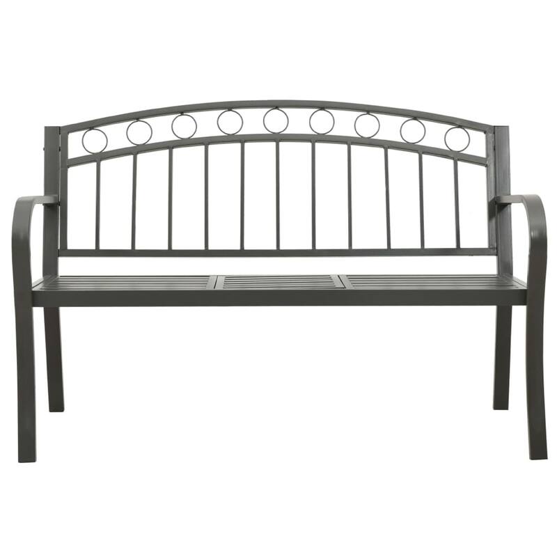 Garden Bench, Gray Powder-Coated Steel, Central Table, 49 Inch