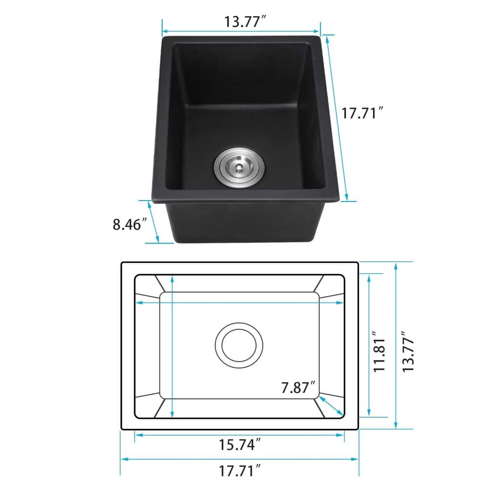 Quartz 14''/18''/33''L Undermount Kitchen Sink With Basket Strainer in Black