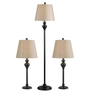 3-Piece Floor Lamp and Table Desk Lamp Set in Black with Light Gold ...